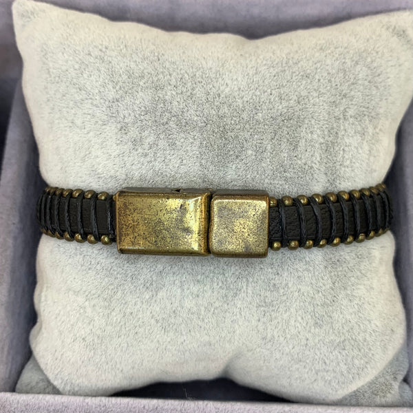Strip Wrapped Black Leather Bracelet