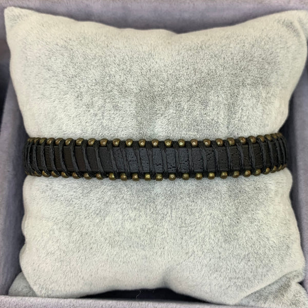 Strip Wrapped Black Leather Bracelet