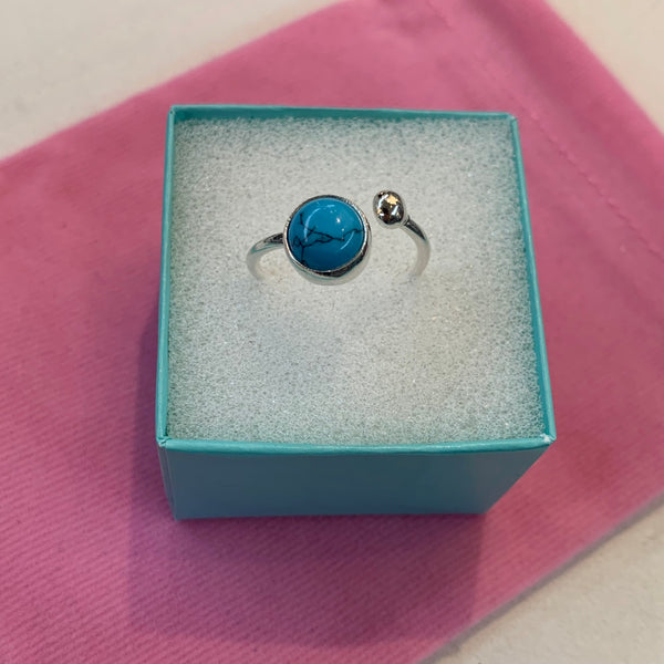 Gemstone Turquoise Tiger Eye Ring Sterling Silver Adjustable