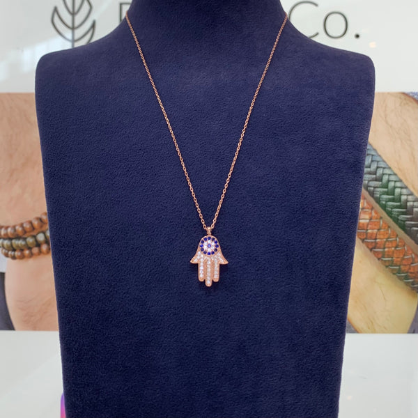 Evil Eye Hamsa Sterling Silver Necklace