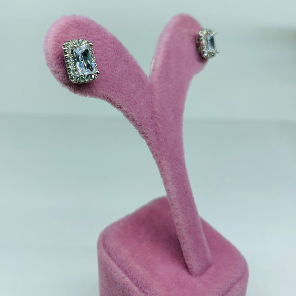 Rectangular Crystal Sterling Silver Stud Earrings