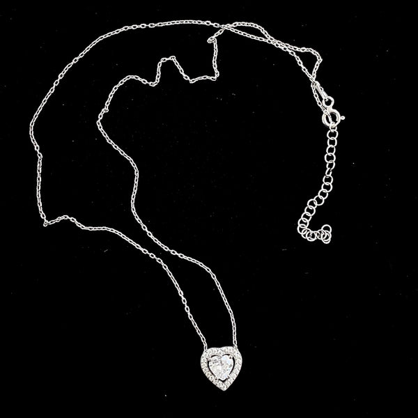 Heart Shape Sterling Silver Necklace with Crystals