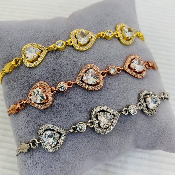 Lovely Triple Hearts Sterling Silver Bracelet