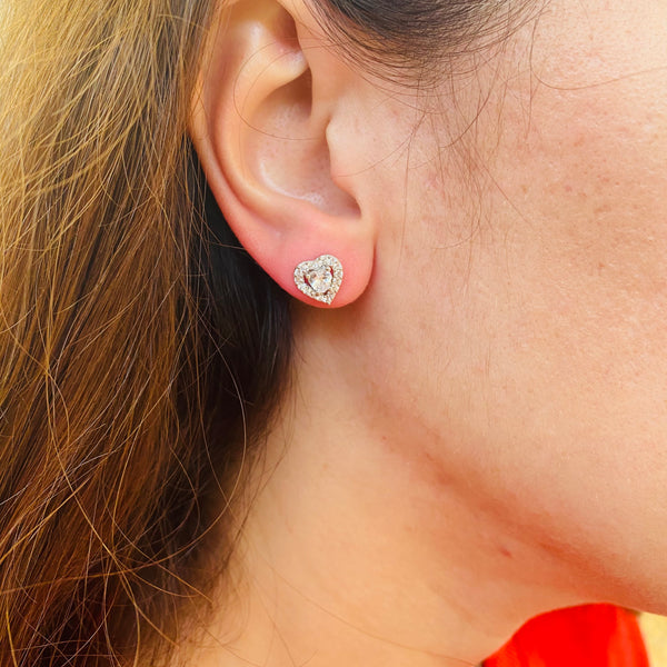 Heart Shape Stud Earrings with Crystals