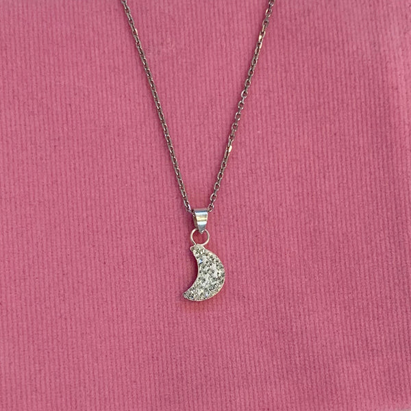 Moon Shape Crystal Silver Necklace