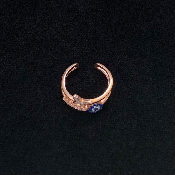 Butterfly Evil Eye CZ Enamel Sterling Silver Ring Adjustable