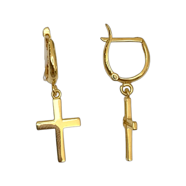 Dangle Cross Huggie Hoops Sterling Silver Earrings