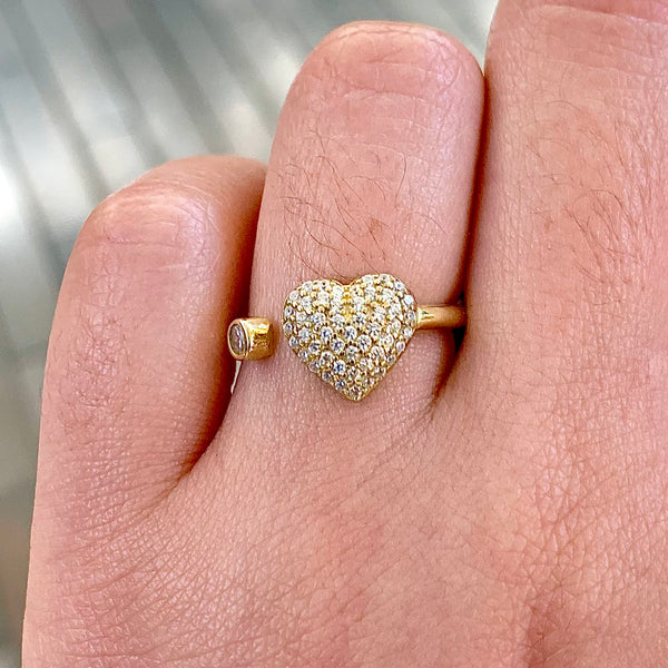Heart Ring 925 Sterling Silver CZ Adjustable