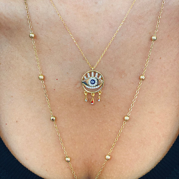 Dainty Crystal Eye Shape Evil Eye Silver Necklace Enamel