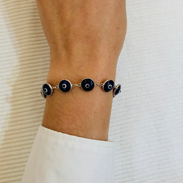 Turkish Glass Evil Eye Sterling Silver Bracelet