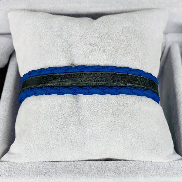 Navy Black Leather Men Bracelet