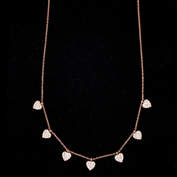 Multiple Heart White Crystal Sterling Silver Necklace