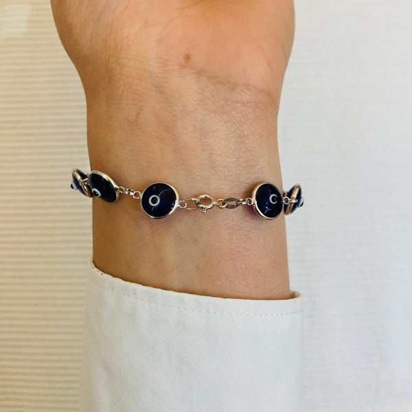 Turkish Glass Evil Eye Sterling Silver Bracelet