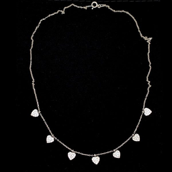 Multiple Heart White Crystal Sterling Silver Necklace