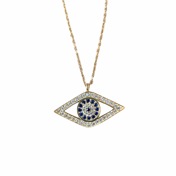 Turkish Blue Evil Eye Sterling Silver Necklace