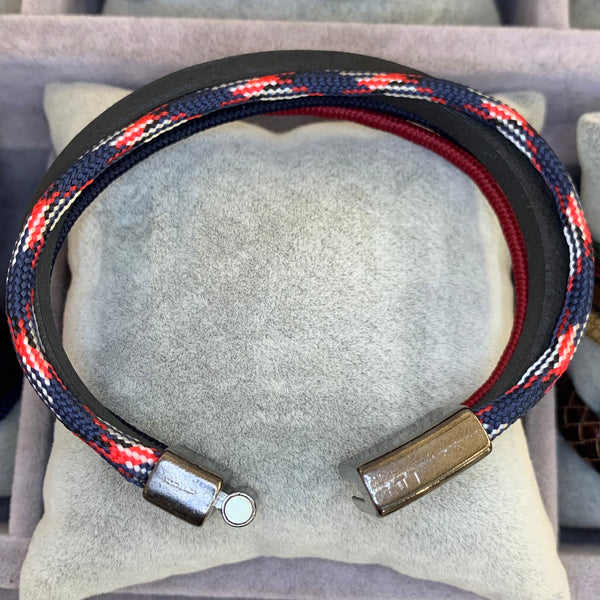 Four Strips Navy Leather Bracelet