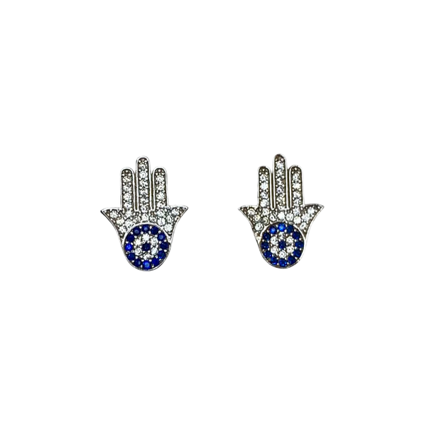 Hamsa Evil Eye Sterling Silver Earrings