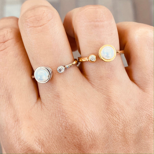 Pearl Dainty Adjustable Silver Ring