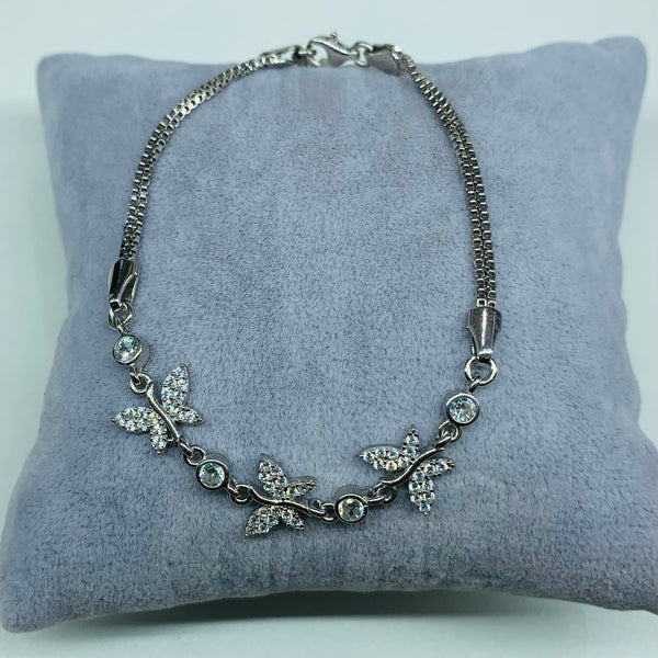 Elegant Butterfly Crystal Silver Bracelet – Adjustable Sterling Silver Chain