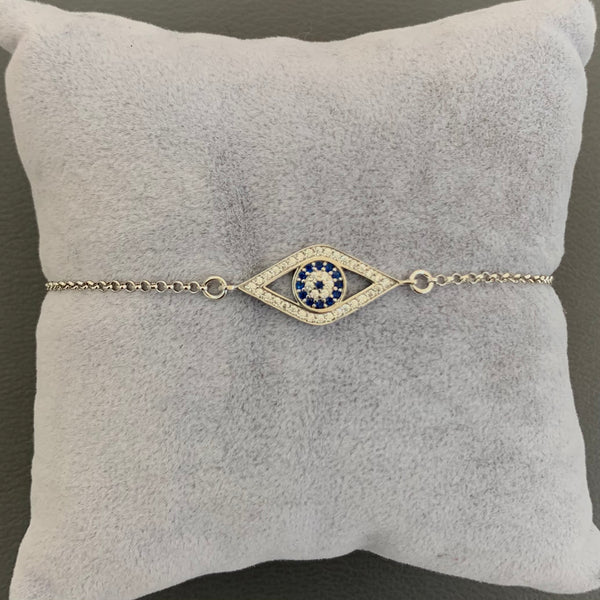 Stylish Turkish Blue Evil Eye Sterling Silver Bracelet