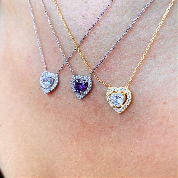 Heart Shape Sterling Silver Necklace with Crystals