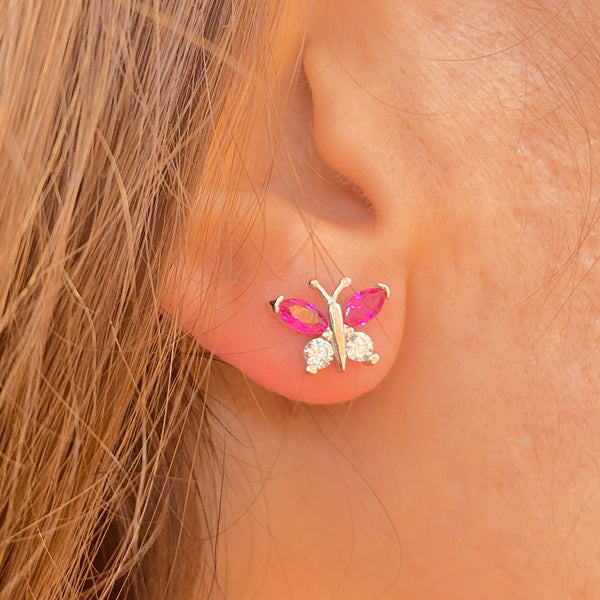Crystal Butterfly Earrings 925 Sterling Silver