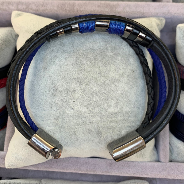 Stainless Steel Triple Black Leather Bracelet
