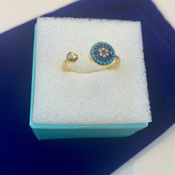 Blue Evil Eye Sterling Silver Ring Adjustable