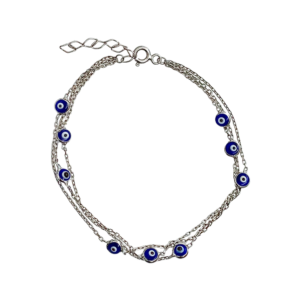 Triple Chain Multiple Enamel Evil Eye Bracelet Gold Silver
