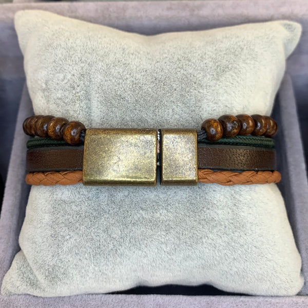 Multiple Strips and Beads Leather Bracelet