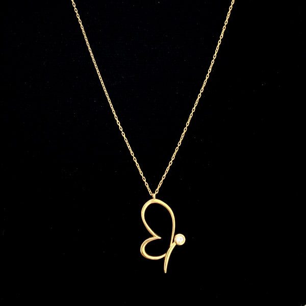 Half Butterfly Silhouette Necklace - Single Line Art Pendant