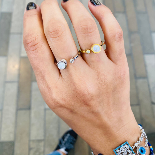 Pearl Dainty Adjustable Silver Ring