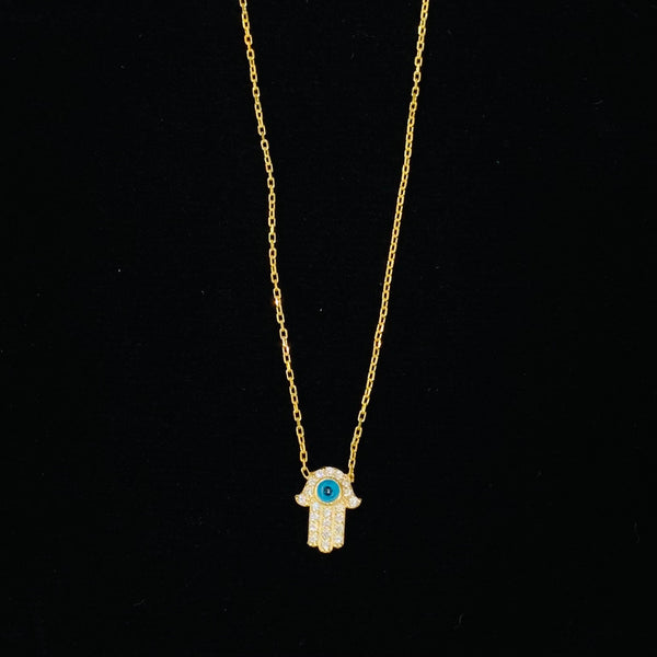 Small Hamsa with Evil Eye Crystals Sterling Silver Necklace