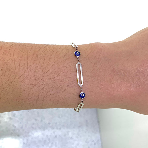 Mini Glass Turkish Blue Evil Eye Sterling Silver Bracelet