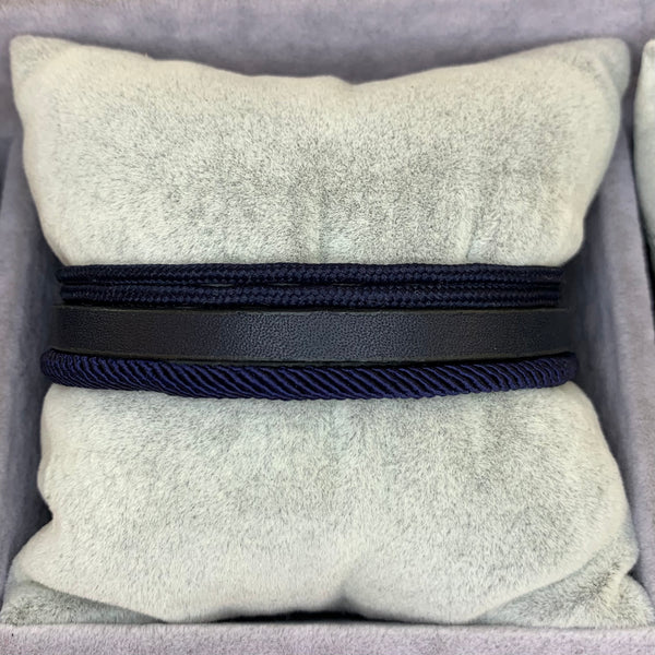 Four Strips Navy Leather Bracelet