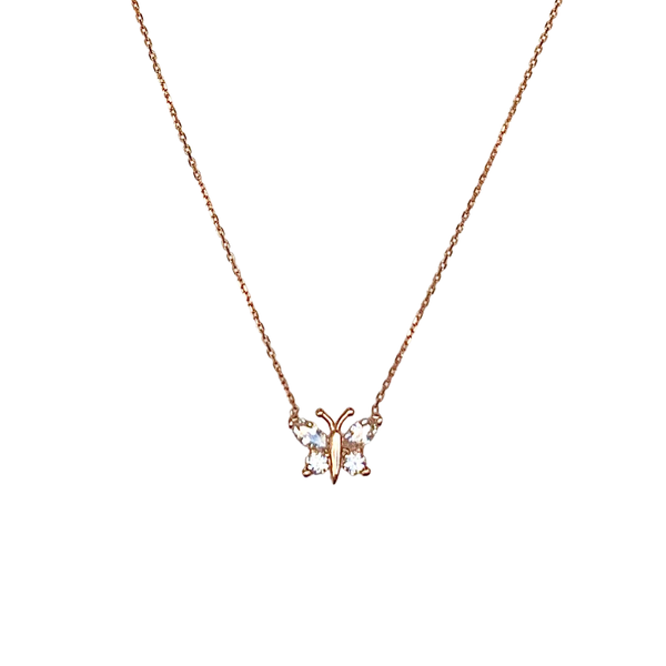 Single White Crystal Butterfly Sterling Silver Necklace