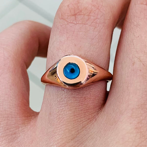 Rose Blue Evil Eye Sterling Silver Ring