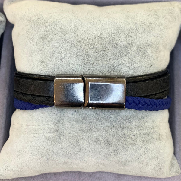 Stainless Steel Triple Black Leather Bracelet