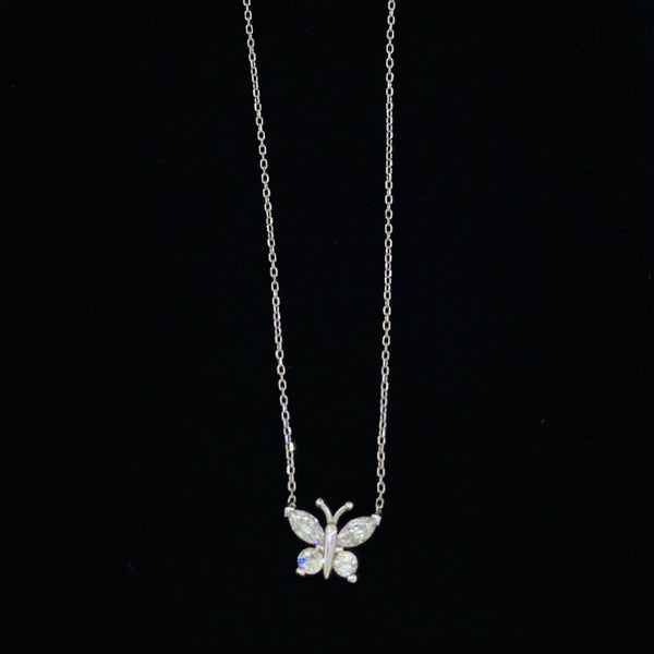 Single White Crystal Butterfly Sterling Silver Necklace