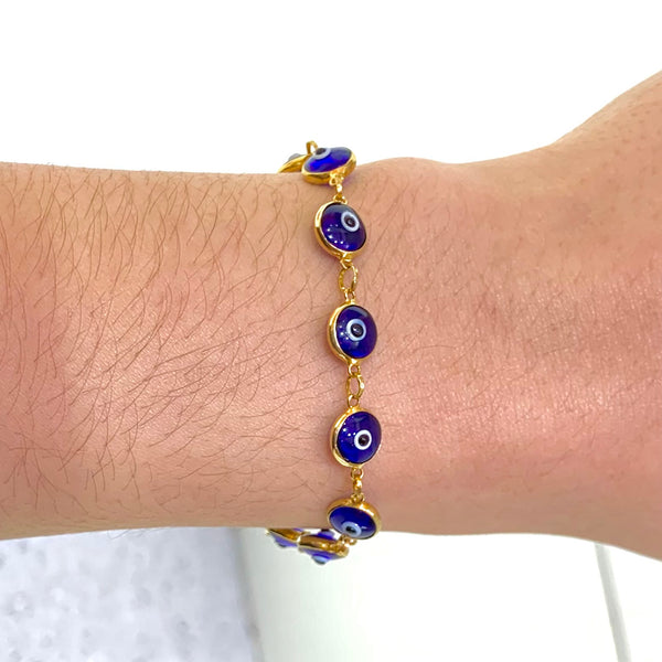 Turkish Glass Evil Eye Sterling Silver Bracelet