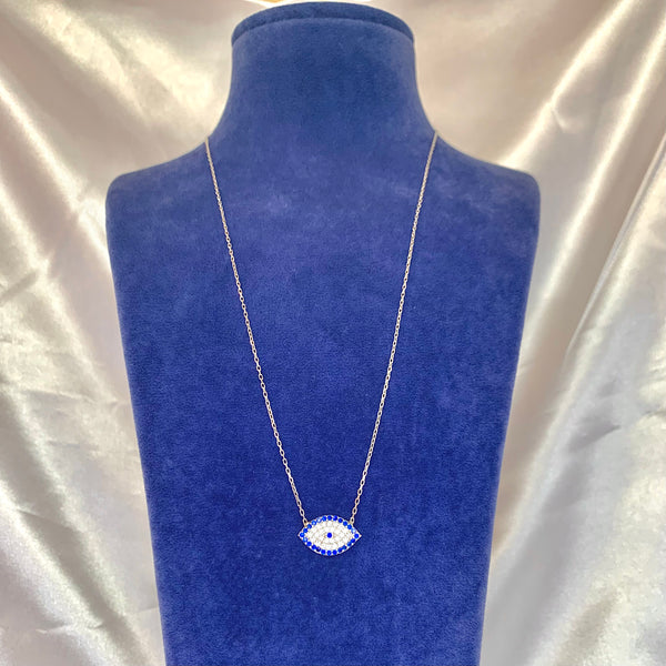 Eye Shape Crystal Evil Eye Silver Necklace