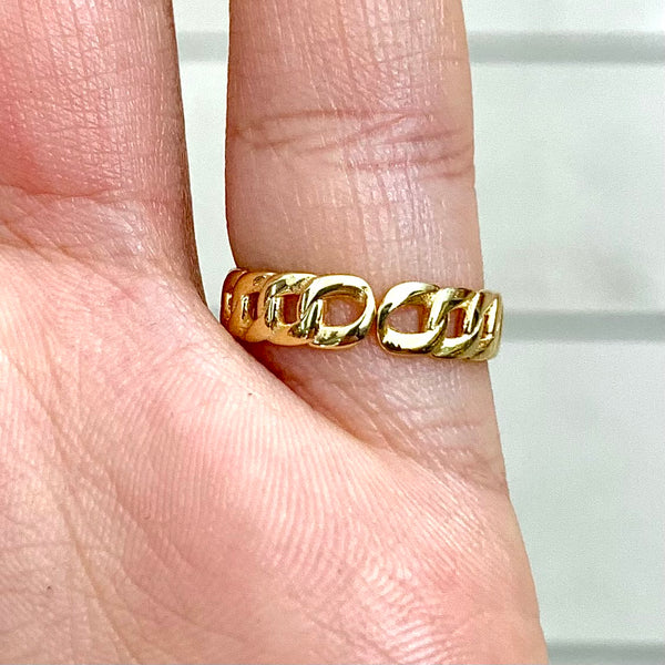 Gold Cuban Chain Crystal Ring Adjustable