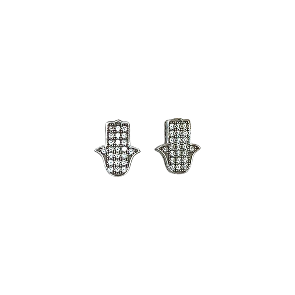 Flat Shiny Hamsa Sterling Silver Stud Earrings