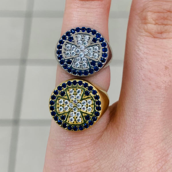 Navy Stones Circular Sterling Silver Ring