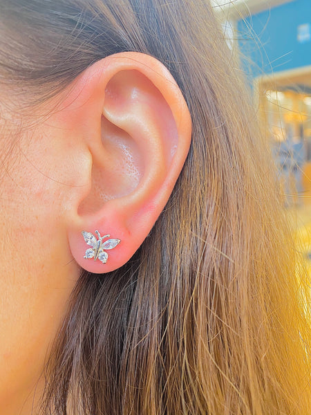 Crystal Butterfly Earrings 925 Sterling Silver