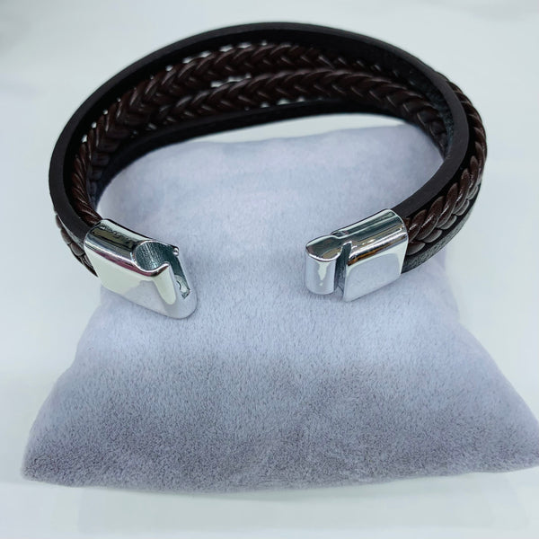 Double Braid Leather Men Bracelet