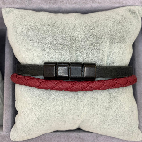 Red and Black Leather Bracelet