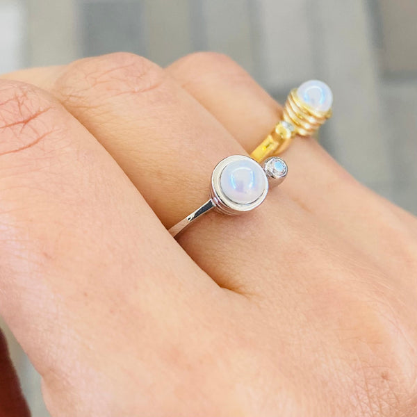 Pearl Dainty Adjustable Silver Ring