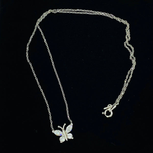 Single White Crystal Butterfly Sterling Silver Necklace
