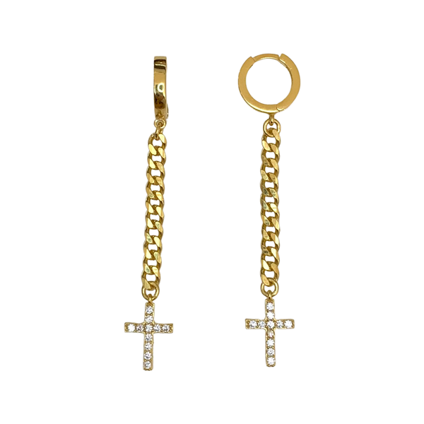 Cross Dangle Chain Sterling Silver Earrings